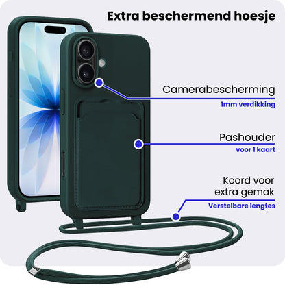 iPhone 17 Hoesje Met Telefoonkoord en Pasjeshouder Siliconen - Donkergroen