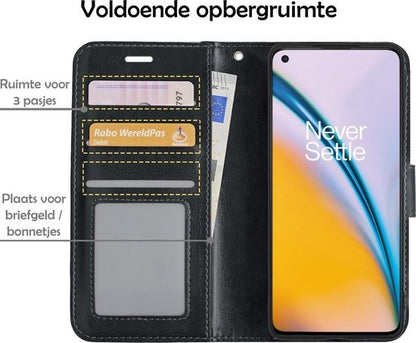 OnePlus Nord 2 Hoesje Bookcase Cover met Kaarthouder - Zwart