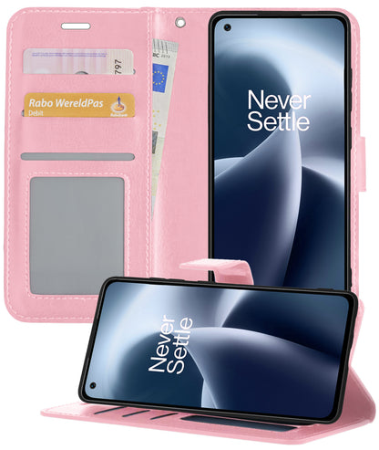 OnePlus Nord 2T Hoesje Bookcase Cover met Kaarthouder - Lichtroze
