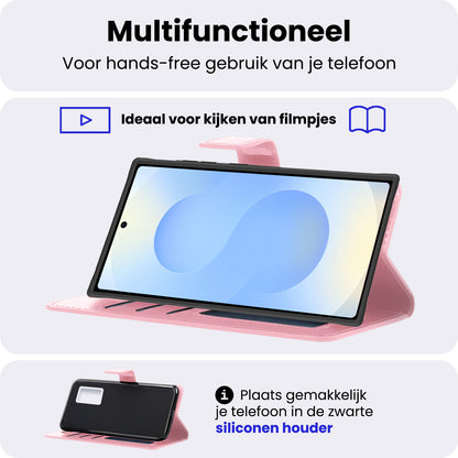 Samsung S25 Ultra Hoesje Bookcase Cover met Kaarthouder - Lichtroze