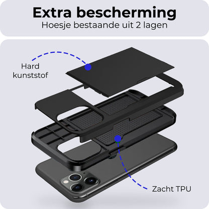 iPhone 11 Pro Hoesje Kaarthouder Hard Case Shockproof - Zwart