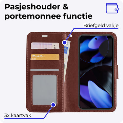 Google Pixel 10 Hoesje Bookcase Cover met Kaarthouder - Bruin