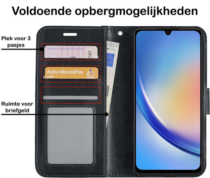 Samsung A34 Hoesje Bookcase Cover met Kaarthouder - Zwart