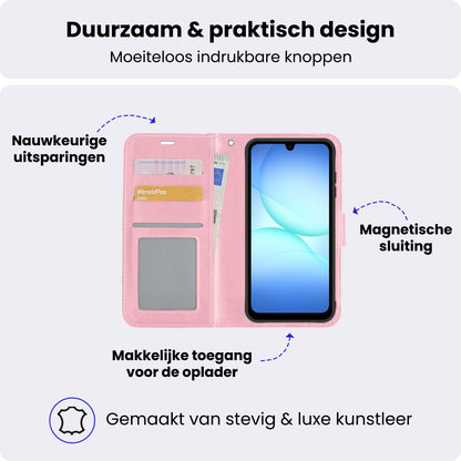 Samsung A17 Hoesje Bookcase Cover met Kaarthouder - Lichtroze