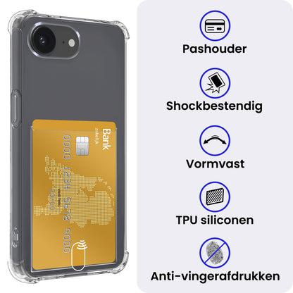 iPhone 16e Hoesje Kaarthouder Backcover Shockproof - Transparant
