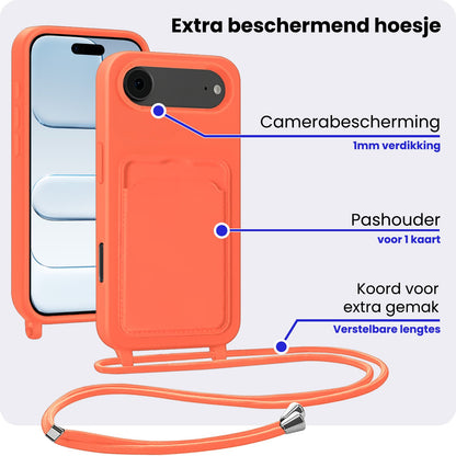 iPhone Air Hoesje Met Telefoonkoord en Pasjeshouder Siliconen - Papaya