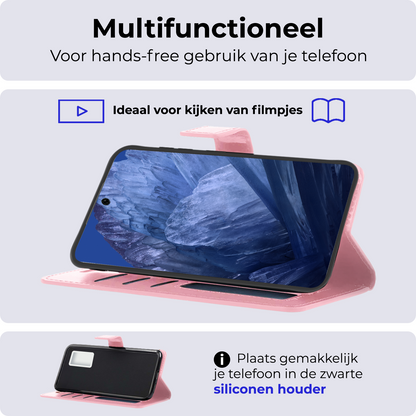 Google Pixel 8a Hoesje Bookcase Cover met Kaarthouder - Lichtroze