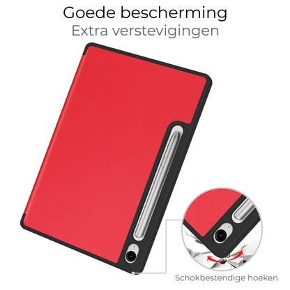 Samsung Galaxy Tab S9 FE Trifold Bookcase Hoes met Penhouder voor S Pen - Rood