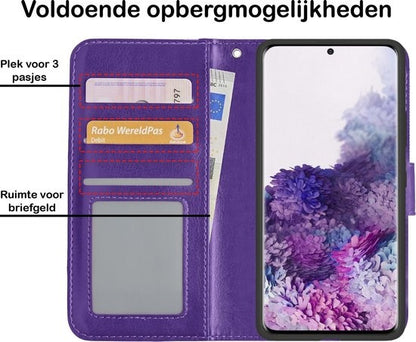 Samsung S20 Hoesje Bookcase Cover met Kaarthouder - Paars