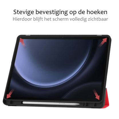 Samsung Galaxy Tab S9 FE Plus Trifold Bookcase Hoes met Penhouder voor S Pen - Rood