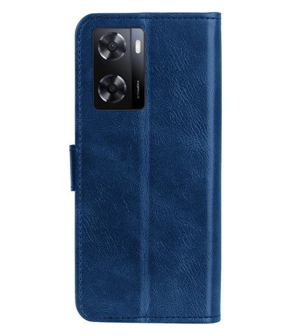 OPPO A57 Hoesje Bookcase Cover met Kaarthouder - Donkerblauw
