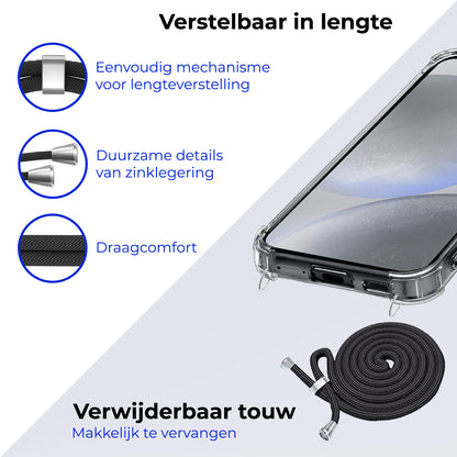 Samsung S24 Plus Hoesje met Koord Backcover Shockproof - Transparant
