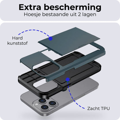 iPhone 16 Pro Max Hoesje Kaarthouder Hard Case Shockproof - Donkerblauw