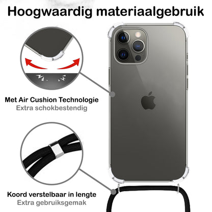 iPhone 12 Pro Max Hoesje met Koord Backcover Shockproof - Transparant