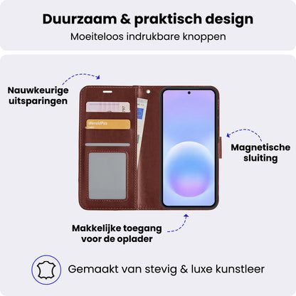 Samsung A57 Hoesje Bookcase Cover met Kaarthouder - Bruin