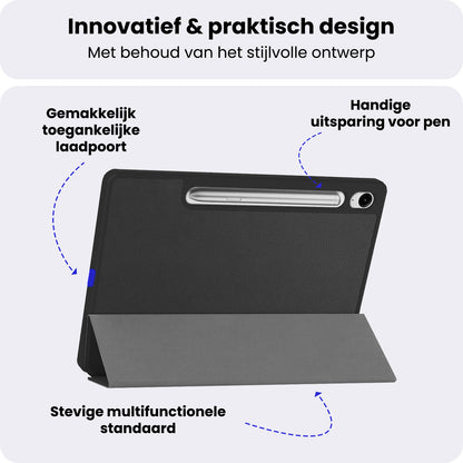 Samsung Galaxy Tab S10 FE Plus Trifold Bookcase Hoes met Penhouder voor S Pen - Zwart