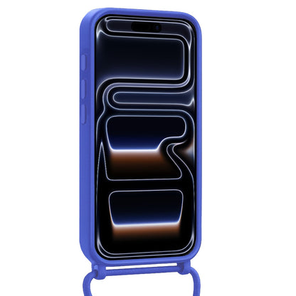 iPhone 17 Pro Hoesje Met Telefoonkoord en Pasjeshouder Siliconen - Felblauw