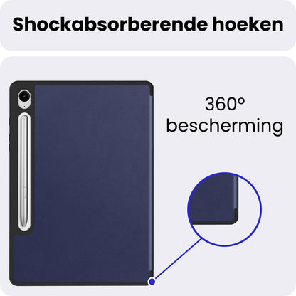 Samsung Galaxy Tab S10 FE Plus Trifold Bookcase Hoes met Penhouder voor S Pen - Donkerblauw