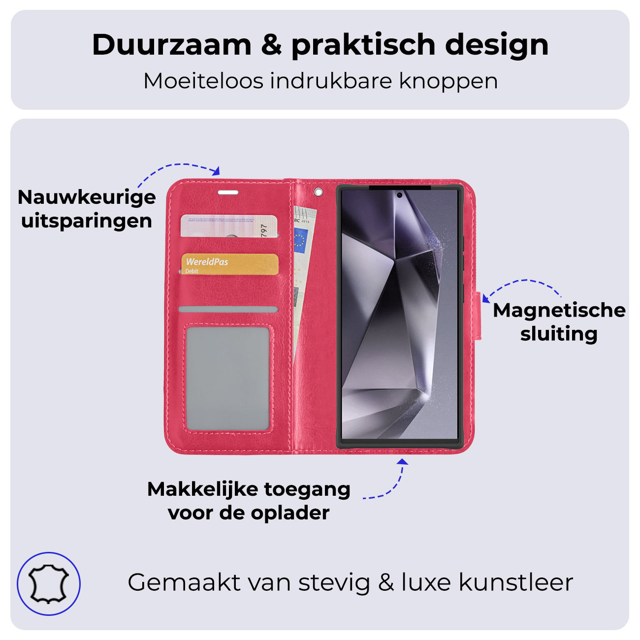 Samsung S24 Ultra Hoesje Book Case Kunstleer - Donkerroze