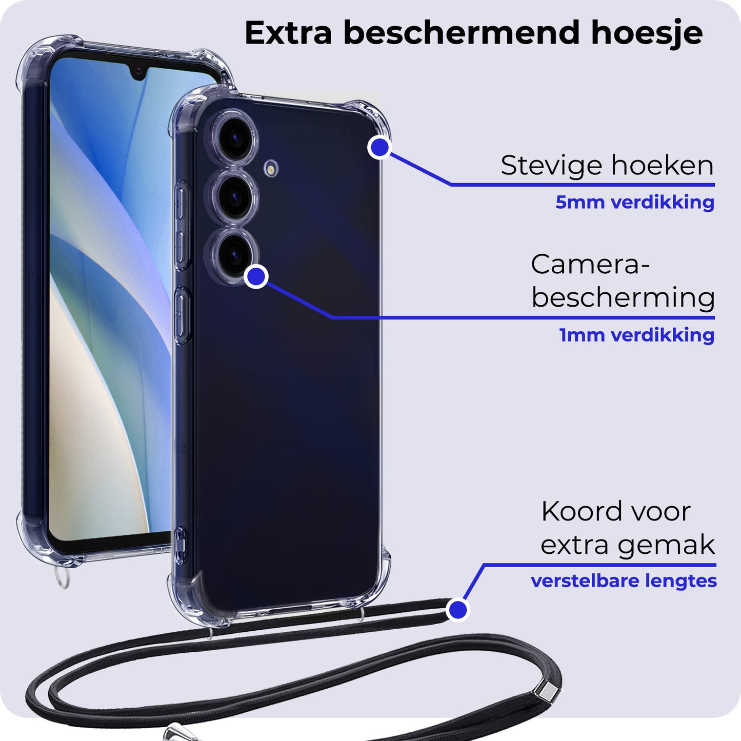 Samsung A15 Hoesje met Koord Siliconen - Transparant