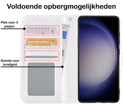 Samsung S23 Hoesje Bookcase Cover met Kaarthouder - Wit