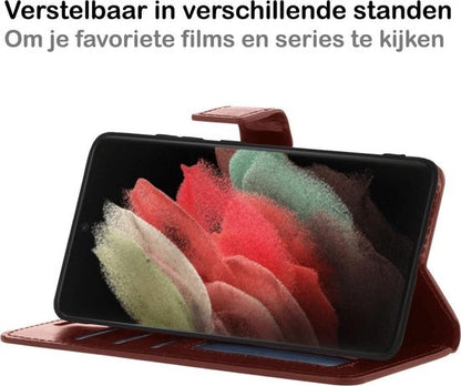 Samsung S21 Ultra Hoesje Bookcase Cover met Kaarthouder - Bruin