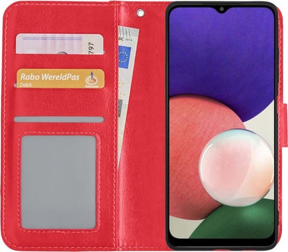 Samsung A22 5G Hoesje Bookcase Cover met Kaarthouder - Rood