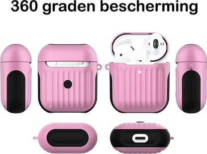 AirPods 1 Hoesje Hard Cover met Ribbels - Lichtroze