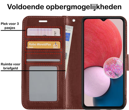 Samsung A13 4G Hoesje Bookcase Cover met Kaarthouder - Bruin