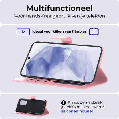 Samsung A55 Hoesje Bookcase Cover met Kaarthouder - Lichtroze