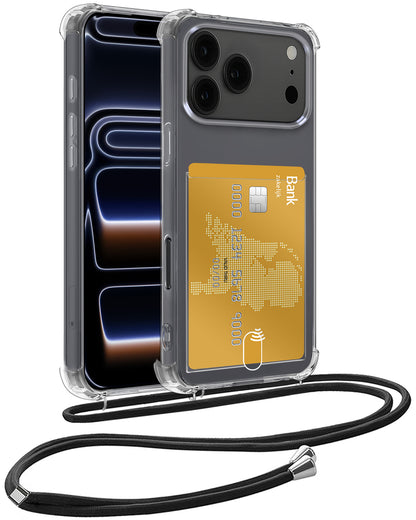 iPhone 17 Pro Max Hoesje Kaarthouder met Koord Backcover Shockproof - Transparant