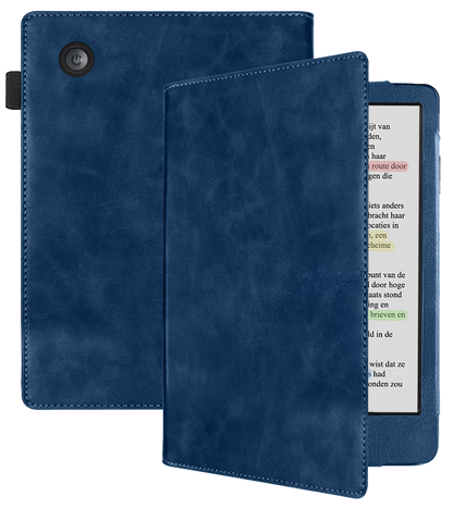 Kobo Clara BW Leren Bookcase Hoes - Donkerblauw