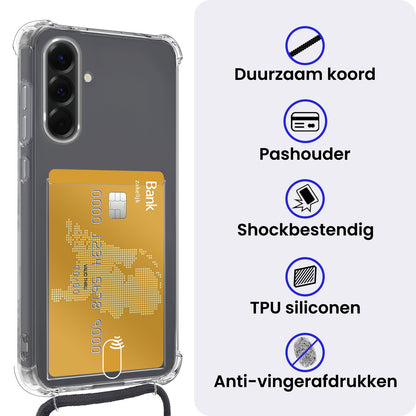 Samsung A56 Hoesje Kaarthouder met Koord Backcover Shockproof - Transparant
