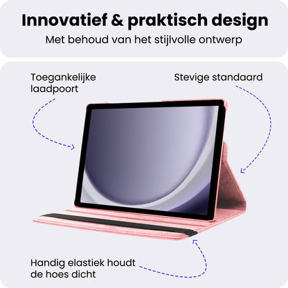 Samsung Galaxy Tab A9 Plus Trifold Bookcase Hoes 360 Graden Draaibaar - Lichtroze