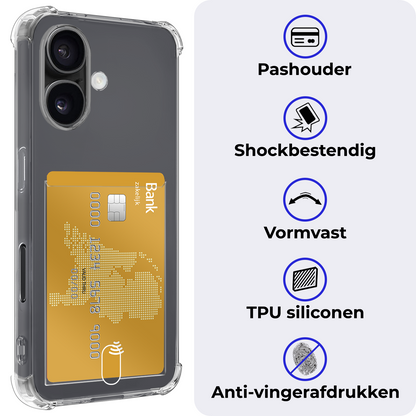 iPhone 17 Hoesje Kaarthouder Backcover Shockproof - Transparant