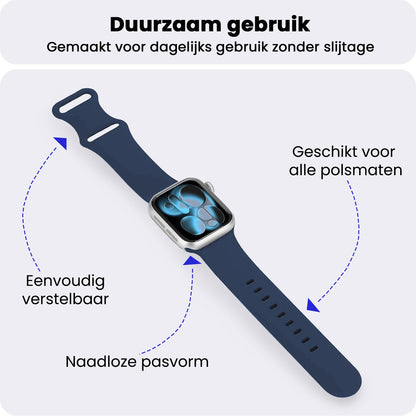 Apple Watch 1, 2, 3, 4, 5, 6, 7, 8, 9, 10, 11, SE - 42/44/45/46 mm Bandje Siliconen met verstelbare polsband - Donkerblauw