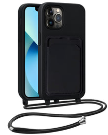 iPhone 13 Pro Max Hoesje Met Telefoonkoord en Pasjeshouder Siliconen - Zwart