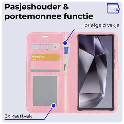 Samsung S24 Ultra Hoesje Bookcase Cover met Kaarthouder - Lichtroze