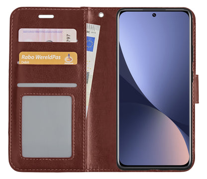 Xiaomi 12 Hoesje Bookcase Cover met Kaarthouder - Bruin