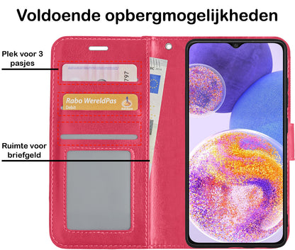 Samsung A23 Hoesje Bookcase Cover met Kaarthouder - Donkerroze
