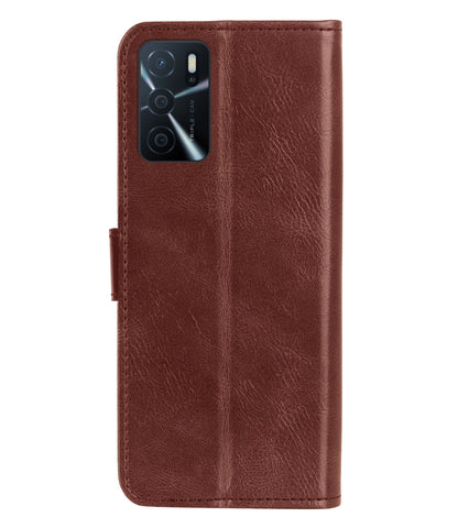 OPPO A16 Hoesje Bookcase Cover met Kaarthouder - Bruin