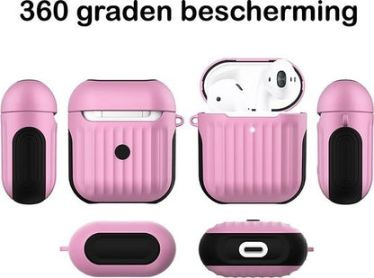 AirPods 2 Hoesje Siliconen met Ribbels Shockbestendig - Lichtroze
