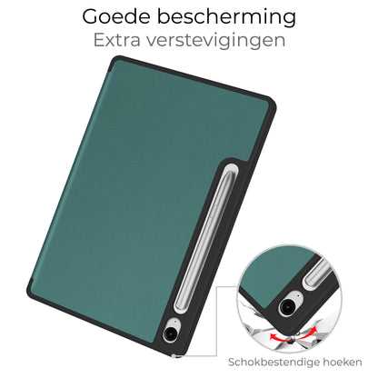 Samsung Galaxy Tab S9 FE Trifold Bookcase Hoes met Penhouder voor S Pen - Donkergroen