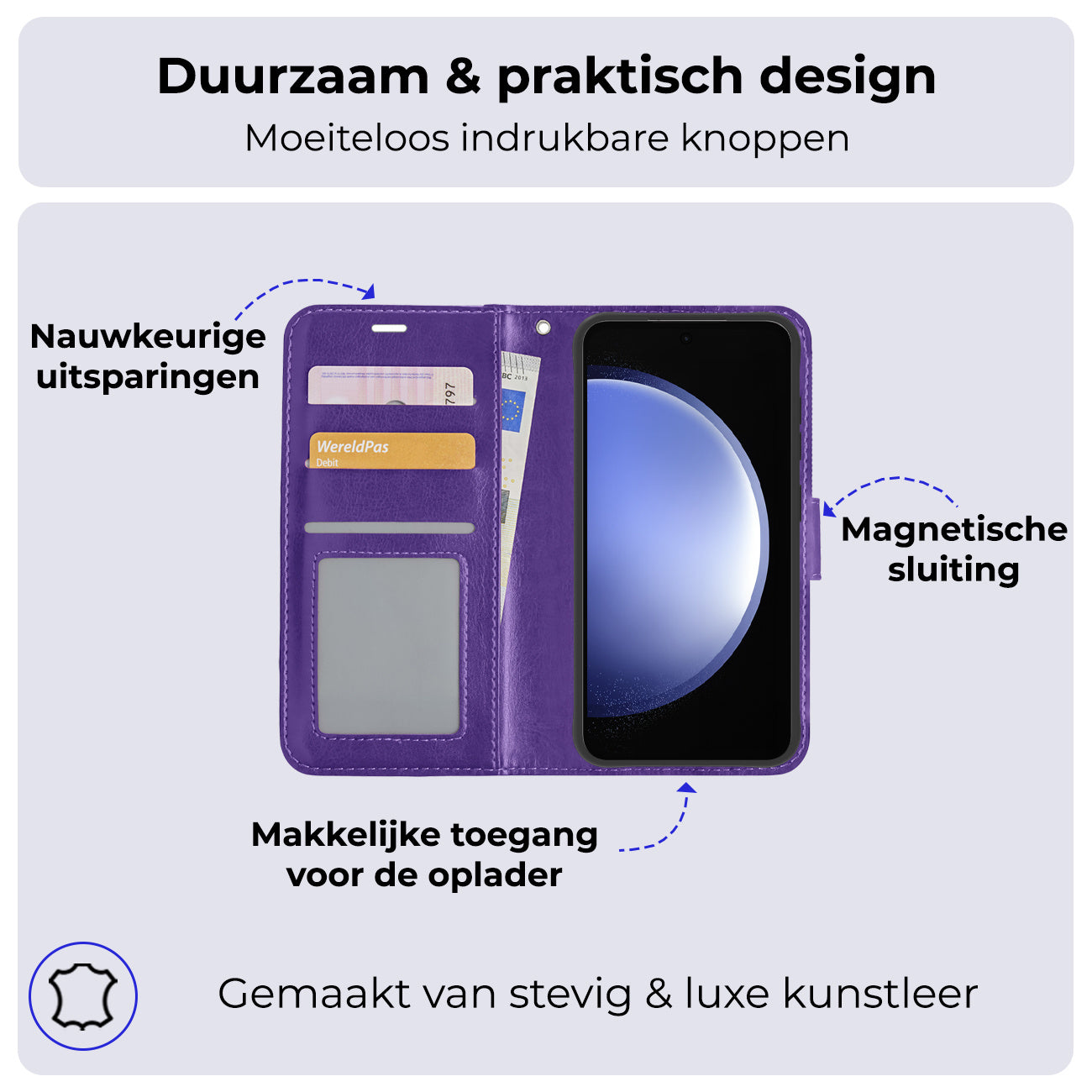 Samsung S23 FE Hoesje Book Case Kunstleer - Paars