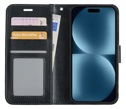 iPhone 15 Pro Max Hoesje Bookcase Cover met Kaarthouder - Zwart