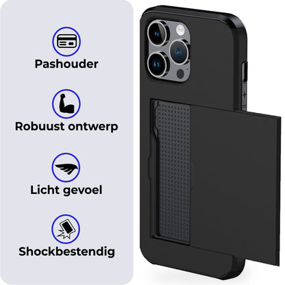 iPhone 16 Pro Max Hoesje Kaarthouder Hard Case Shockproof - Zwart