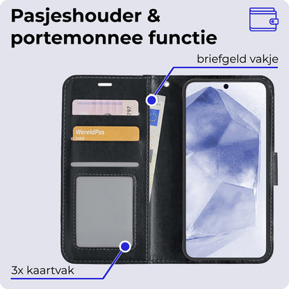 Samsung A55 Hoesje Bookcase Cover met Kaarthouder - Zwart