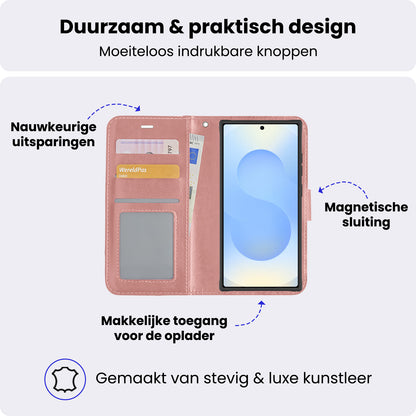 Samsung S25 Ultra Hoesje Bookcase Cover met Kaarthouder - Rosé goud