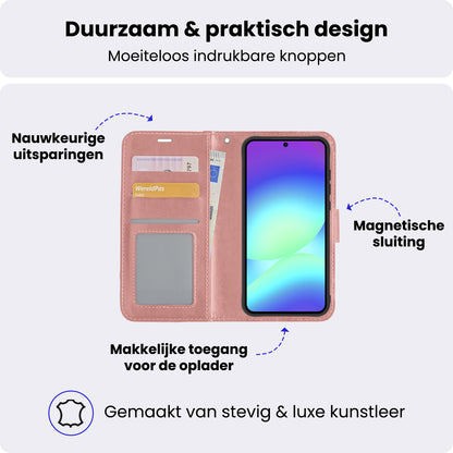 Samsung A56 Hoesje Bookcase Cover met Kaarthouder - Rosé goud