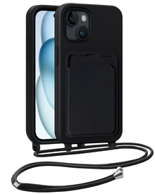 iPhone 15 Hoesje Met Telefoonkoord en Pasjeshouder Siliconen - Zwart